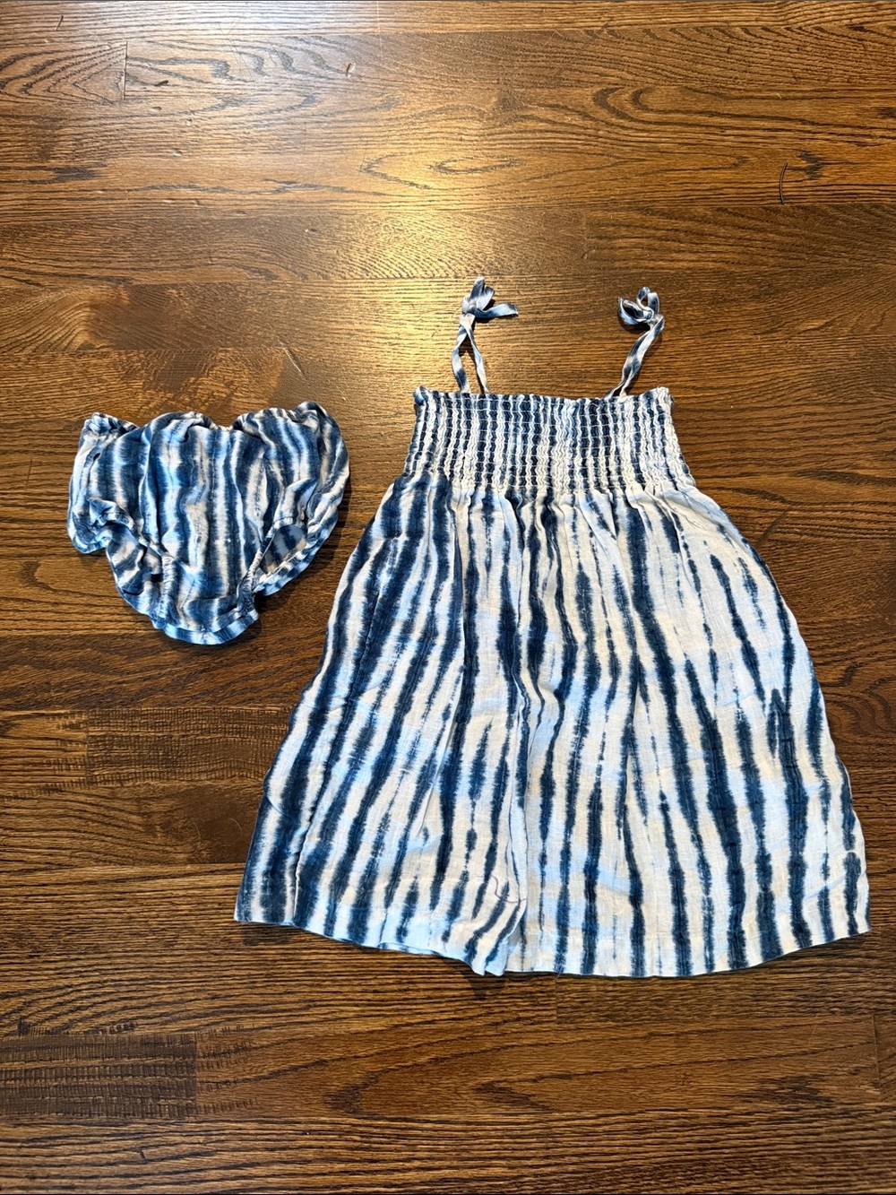Ralph Lauren Blue and White Tie-Dye Smocked Sundress with Bloomers